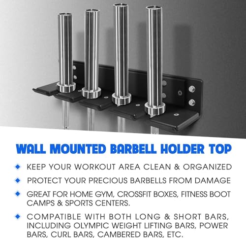 Yes4All Vertical Wall Mounted Olympic Barbell Holder, Barbell Storage Rack, Hanging Barbell Rack for Home Fitness Equipment - color: Black Vertical Wall Mounted - 4 Bars