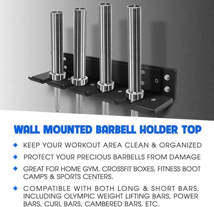 Yes4All Vertical Wall Mounted Olympic Barbell Holder, Barbell Storage Rack, Hanging Barbell Rack for Home Fitness Equipment - color: Black Vertical Wall Mounted - 4 Bars