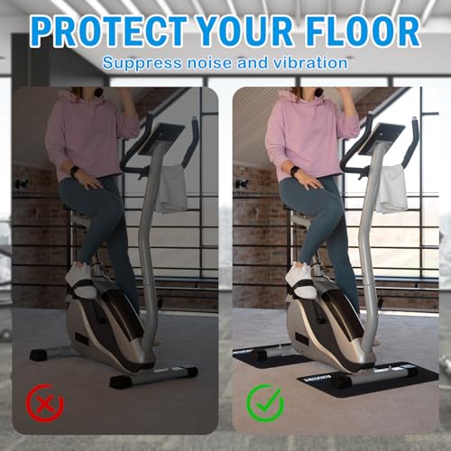 2PCS Exercise Bike Mat for Carpet & Hardwood Floors, Non-Slip Workout Mat for Bike Trainer Compatible with Stationary Spin Bike, Concept 2 Rowing Machine