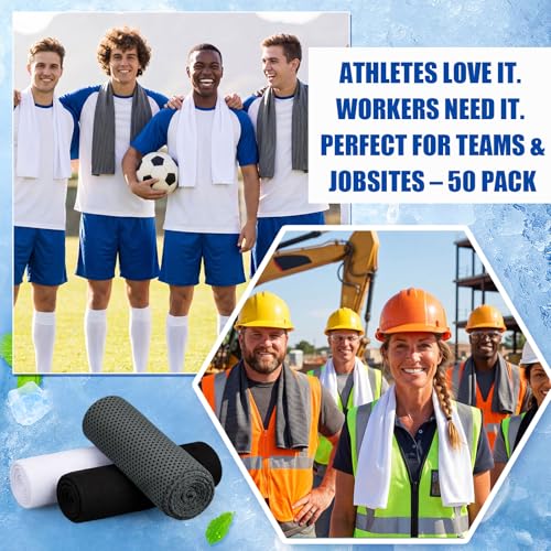 50 Pcs Cooling Towel 40 x 12 Inch Microfiber Workout Towels Breathable Chilly Towel Ice Cool Cold Towels Bulk Fast Drying Absorbent Sweat Rag for Neck Yoga Sports Golf Gym