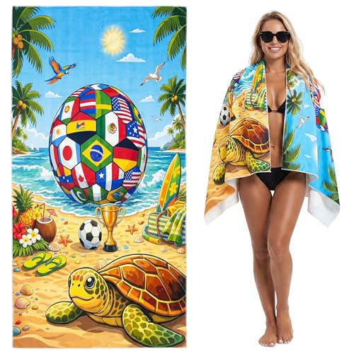 Large Soccer Turtle Microfiber Beach Towel, Oversized 71" x 35" XL Sand Free Quick Dry Absorbent Compact Travel Towel for Beach Pool Gym Yoga Bath Camping, Funny Gifts for Men Women Summer Vacation - color: A1-soccer-hg