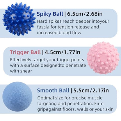 WOVTE Massage Lacrosse Ball Set for Sore Muscles, Shoulders, Neck, Back, Foot, Body, Deep Tissue, Trigger Point, Muscle Knots, Yoga and Myofascial Release - color: Light/Dark Blue Pink
