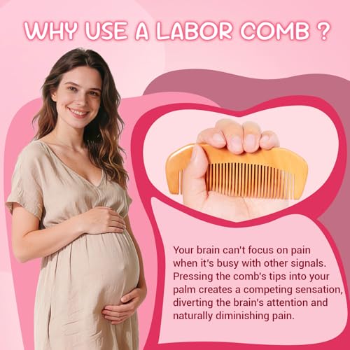 SIMPOR 3-in-1 Labor Comb and Massage Ball Set, Wooden Birth Comb with Acupressure Spiky Ball and Roller, Natural Wood Labor and Delivery Essentials for Pain Management, Pregnancy and New Mom Gifts