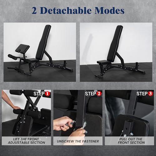 Adjustable Weight Bench, Adjustable Flat Incline Decline Home Gym Bench, Heavy-Duty 12-Gauge Steel Frame with Leg Extension and Preacher Pad for Small Space Apartment Room