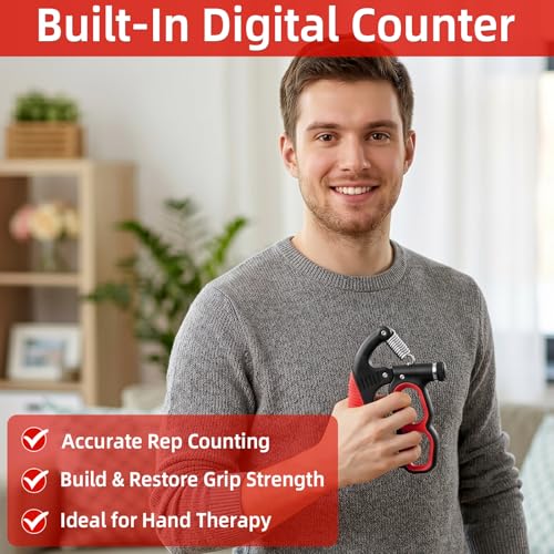 Grip Strength Trainer Adjustable 22-330 lbs, Hand Gripper Strengthener with Counter, Heavy Duty Forearm Strengthener, Wrist & Finger Exerciser, Grip Trainer for Hand Strength, Rehab & Workout, Red