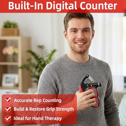 Grip Strength Trainer Adjustable 22-330 lbs, Hand Gripper Strengthener with Counter, Heavy Duty Forearm Strengthener, Wrist & Finger Exerciser, Grip Trainer for Hand Strength, Rehab & Workout, Red