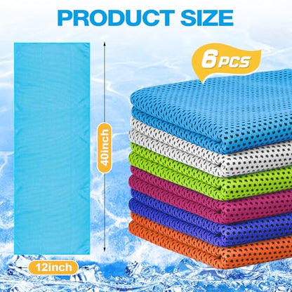 MENOLY 6 Pack Cooling Towels, 40"x12" Cooling Towels for Neck and Face with Breathable Carrying Bags,Soft Microfiber Instant Cooling Rags, Gym Workout Sweat Towel for Sports, Yoga, Camping, Running - size: 6 Pack