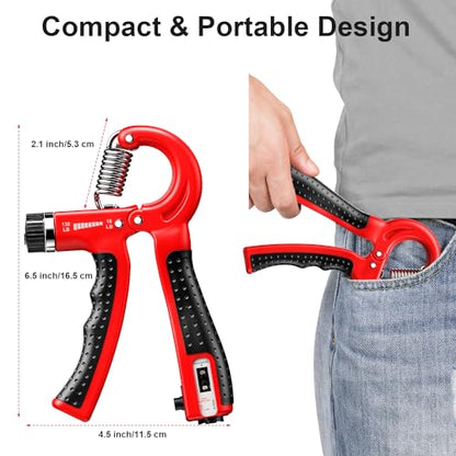 Hand Grip Strengthener 2 Pack Adjustable Resistance 10-130 lbs Forearm Exerciser，Grip Strength Trainer for Muscle Building and Injury Recovery for Athletes - color: Red