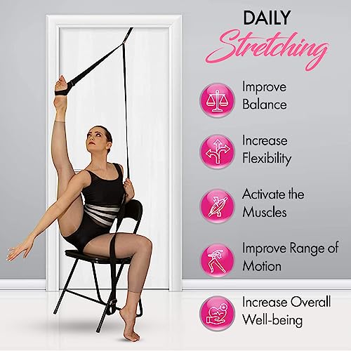 Stretching Strap With Door Anchor - Stretching Equipment to Improve Legs Flexibility - Splits Trainer For Home Ideal In Ballet, Dance, Cheerleading, Taekwondo, Yoga, Pole Dancing & Gymnastics - color: Black