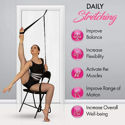 Stretching Strap With Door Anchor - Stretching Equipment to Improve Legs Flexibility - Splits Trainer For Home Ideal In Ballet, Dance, Cheerleading, Taekwondo, Yoga, Pole Dancing & Gymnastics - color: Black