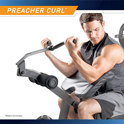 Marcy Olympic Workout Bench for Home Gym Strength Training Equipment with Preacher Curl Pad and Weight Rack Storage, White/Black
