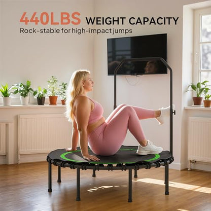 Soozier 45"/48" Rebounder Trampoline for Adults, 440lbs Foldable Mini Trampoline with Adjustable Handle, Quiet and Safe Bungee Rebounder Jumping Cardio Trainer for Indoor Outdoor Fitness Workout