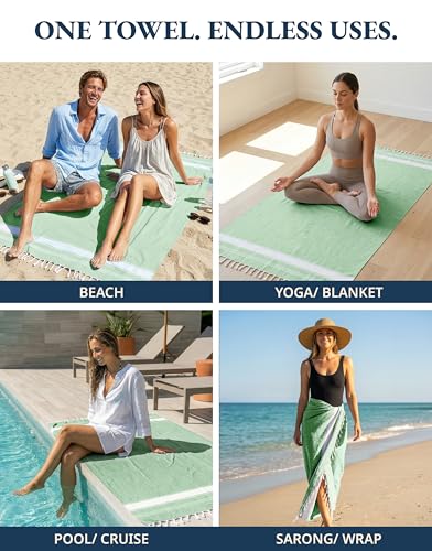 LANE LINEN Large Turkish Towel Set of 4 – Pre-Washed Pool Towels, Extra Large, Quick Dry & Sand Free, Fast Drying Lightweight Travel Towels, 39"x71" – Jade Green - color: 11: Jade Green, size: Pack of 4
