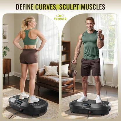 FLYBIRD Vibration Plate Exercise Machine for Lymphatic Drainage, Adjustable Levels Full Body Workout, Curved Vibration Plate with Powerful Motor for Weight Loss Fat Burner, Home Fitness Equipment