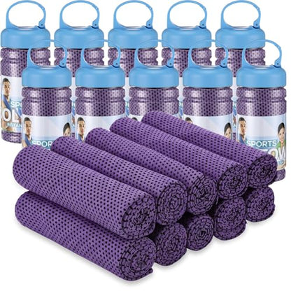 Honoson 10 Pcs Cooling Towels with Bottle, 47 x 12 in, Purple - color: Purple