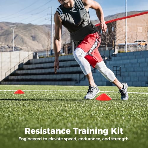 Speed Training Equipment Set, Resistance Bungee Band Multi Sport Exercise Set With Resistance Bungee Band, Waist Belt, Training Cones, and Fixing Band, Improving Speed, Stamina and Strength (A)