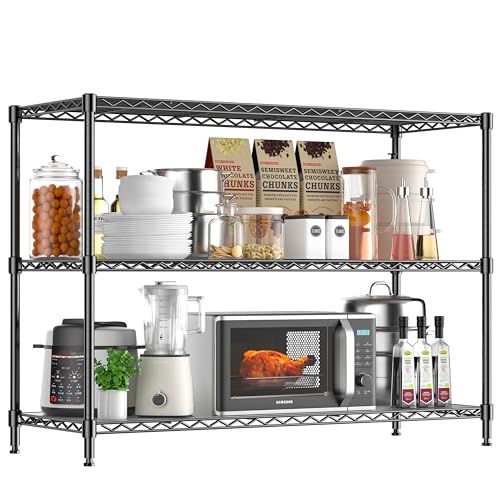 795LBS 3-Shelf Adjustable Storage Shelves 35.1" W x 14" D x 36" H Metal Shelving Unit Heavy Duty Wire Rack Small Organizer with Shelf Liners for Kitchen Pantry Bathroom Closet Garage Black - size: 35.1" W x 14" D x 36" H-3 Tier