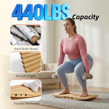 Wooden Balance Board, Non-Slip Wobble Balance Board Trainer for Standing Desk,Core Strength, Surfing, Skateboarding,Rocker Board for Home Gym, Fitness & Indoor Play