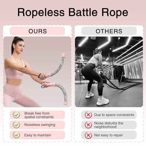 2Pcs Weighted Ropeless Battle Ropes, Heavy Duty Portable Cordless Battle Ropes for Home Gym with Poster, Workout Exercise Rope for Strength Building, HIIT and Low-Impact Aerobic Training for Men & Women
