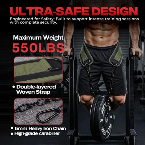 Weightlifting Dip Belt with Chain, Heavy Duty 550-650 lbs Capacity, for Dips and Pull-ups
