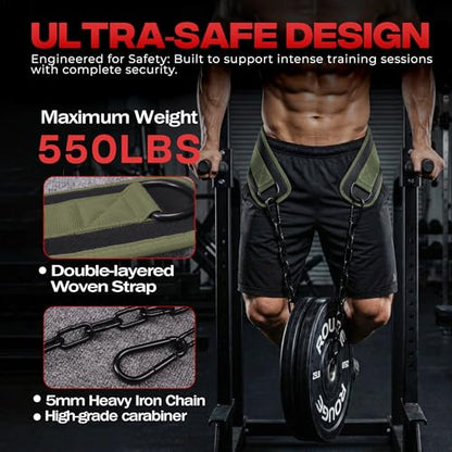 Weightlifting Dip Belt with Chain, Heavy Duty 550-650 lbs Capacity, for Dips and Pull-ups