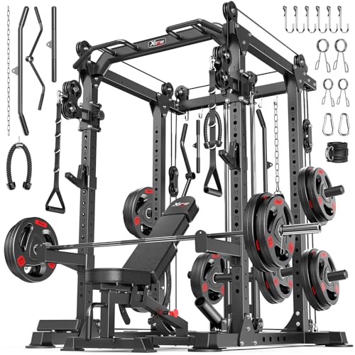 Power Rack Power Cage Multi-Function Squat Rack with Cable Crossover System Selectable More Training Attachment Power Rack for Garage & Home Gym