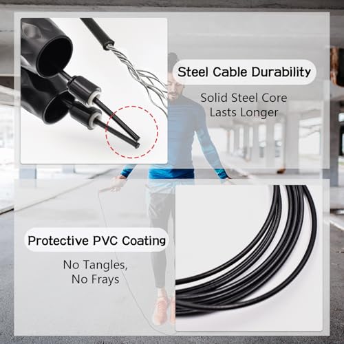 Jump Rope with Ball Bearings, 3mm Steel Speed Rope for Double Unders, Tangle-Free 9.2 Ft Adjustable Lightweight Skipping Rope for Cardio, Fitness, and Weight Loss – Speed Jumping Rope perfect for Men ,Women & Kids