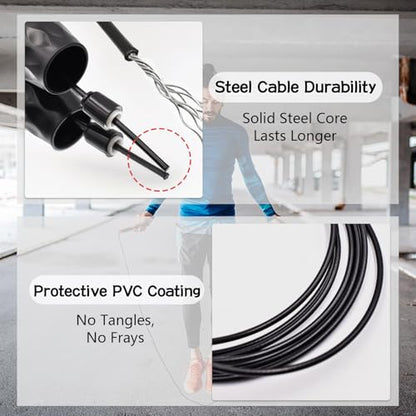 Jump Rope with Ball Bearings, 3mm Steel Speed Rope for Double Unders, Tangle-Free 9.2 Ft Adjustable Lightweight Skipping Rope for Cardio, Fitness, and Weight Loss – Speed Jumping Rope perfect for Men ,Women & Kids