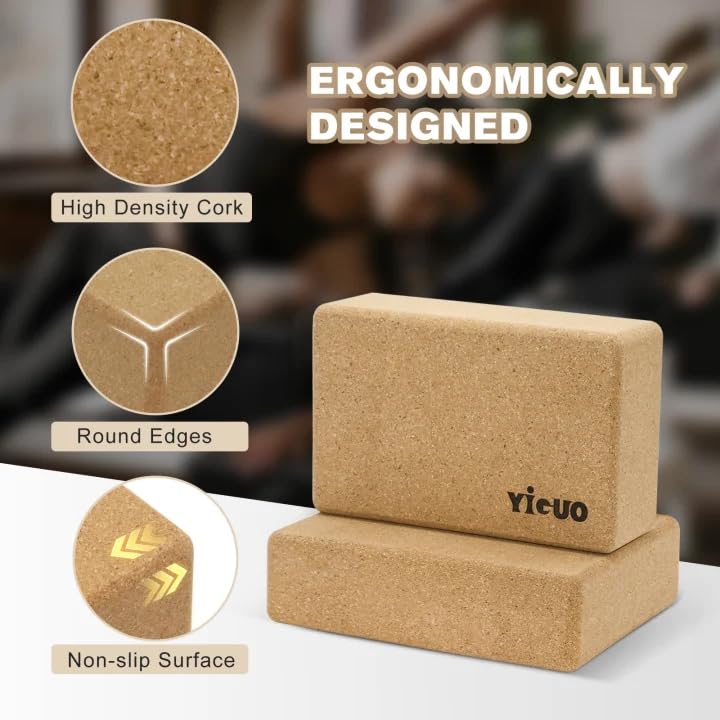 YIGUO 2 Pack Cork Yoga Blocks | Natural Eco-Friendly High Density Non-Slip Yoga Blocks for Women & Men | 9x6x3 Inches for Yoga, Pilates, Stretching - size: Lavender Scented