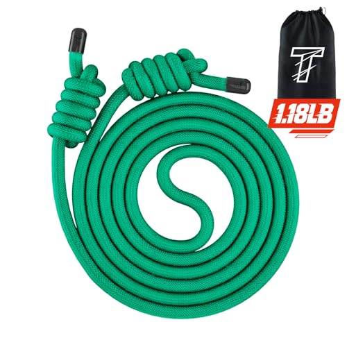 Flow Rope Exercise Jump Rope For Fitness, Working Out, Flow with 9 Ft Adjustable Double Woven Workout Rope For Men, Women, Beginners' Training – Indoor & Outdoor Cardio - color: Green