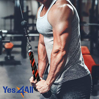 Yes4All Deluxe Tricep Rope Cable Attachment, 27 & 36 inch with 4 Colors, Exercise Machine Attachments Pulley System Gym Pull Down Rope with Carabiner - color: F. 36" Red Black