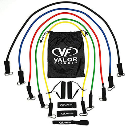 Valor Fitness Resistance Bands with Handles Set, Stackable Exercise Tube Bands for Home Gym Workouts, Strength & Mobility Training, Physical Therapy - Includes Door Anchor, Ankle Straps and Carry Bag