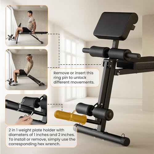 Steelite Adjustable Weight Bench for Home Gym, Foldable Workout Bench with Leg Extension and Leg Curl, 770 LBS Multi-Function Preacher Curl Weight Bench for Full Body Training Fitness, Incline Decline Flat Sit Up Bench Home Gym Equipment with Wheels for B