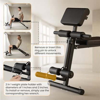 Steelite Adjustable Weight Bench for Home Gym, Foldable Workout Bench with Leg Extension and Leg Curl, 770 LBS Multi-Function Preacher Curl Weight Bench for Full Body Training Fitness, Incline Decline Flat Sit Up Bench Home Gym Equipment with Wheels for B
