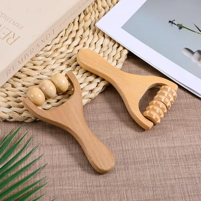 2 PCS Wooden Massage Roller, Wood Bead Massage Tools, Manual Wooden Muscle Foot Roller Massage for Leg Thigh Arm Body Muscle Tissue Pain Relief
