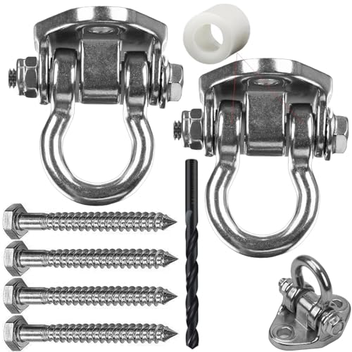 2 Heavy Duty Swing Hangers Stainless Steel 304 Anti-Rust, 2000 lb Capacity 180° Swing, Playground Porch Yoga Seat Trapeze Wooden Sets Indoor Outdoor