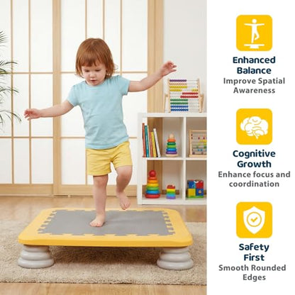 Mini Trampoline for Kids, Rebounder Bouncing Board with Non-Slip Base, Sensory Balance & Bounce Jumping Toy, Gift for 3-12 Boys & Girls Max Load 200 lbs - color: Yellow