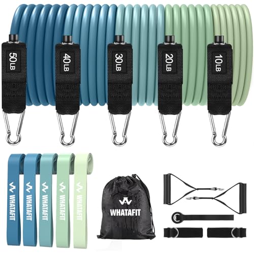 WHATAFIT Resistance Bands with Handles, 5-Level Exercise Bands for Workout - color: Blue 16PCS