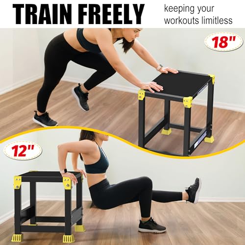 GanFindX Steel Plyo Box, 17×13 Inch Surface Metal Plyometric Jumping Box - color: Black