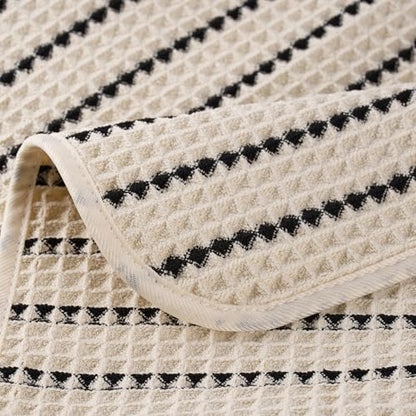 POLYTE 430 GSM Poly Blend Microfiber Quick Dry Waffle Hand Towel, 16x30 in - color: Light Beige/Black