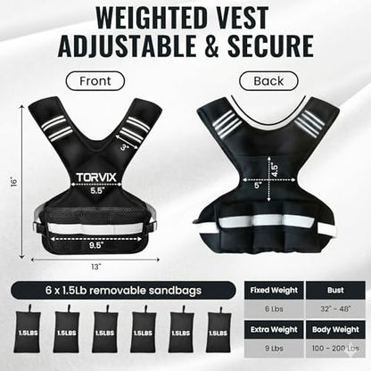 Adjustable Weighted Vest for Women and Men 6-15 lbs - Weight Vest for Walking, Weights for Workout Exercise Fitness Gym - Running Walking Training Vest with Reflective Strips & Pocket