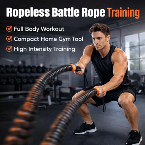Portable Ropeless Battle Ropes, Heavy Duty Cordless Workout with Adjustable Weights, Cordless Fitness Men & Women Rope for Home Gym Strength Training & HIIT Low-Impact Equipment
