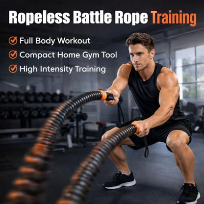 Portable Ropeless Battle Ropes, Heavy Duty Cordless Workout with Adjustable Weights, Cordless Fitness Men & Women Rope for Home Gym Strength Training & HIIT Low-Impact Equipment