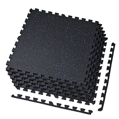1/2" Thick 48 sq ft (12 Tiles) Interlocking Rubber Top EVA Foam Exercise Mat | Home Gym Mats Workout Flooring Tiles for Gyms, Fitness Rooms | Durable Grip Protective Flooring, Black/Blue