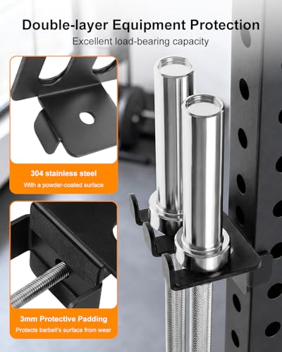 2-in-1 Olympic Barbell Holder Compatible with 2x2 2x3 Power Rack, Heavy Duty Barbell Storage with Resistance Band Anchor, Steel Bar Hanger for 5/8-1 Inch Holes - size: 2x2 2x3 Power Rack