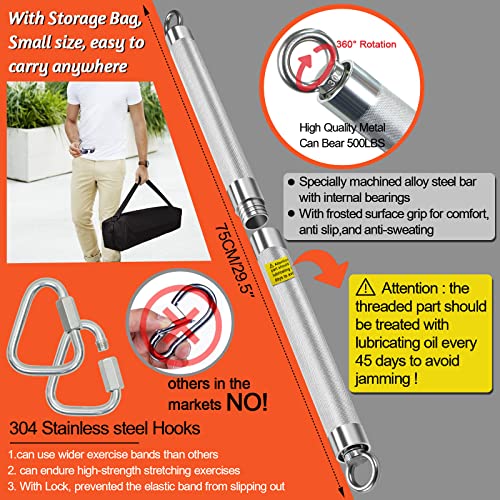 DASKING Resistance Band Bar Set for Home Gym, 500LB Total Resistance with Longer Bar & 4 Stackable Bands, Detachable for Full Body Workouts, Door Anchor, Exercise Guide - style: 75CM/29.5” Length