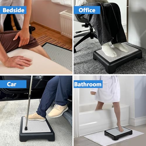 Mobility Step Stool, 3.3" Height Portable Multi-Functional One Step Stool for Adults & Toddlers, Sturdy and Anti-Slip Step Platform for Car, Bathroom, Bedside, Stairs, Black & Grey - style: Plastic