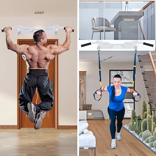 Wall Mounted Pull Up Bar - Heavy Duty Chin Up Bar, Pull-Up Bar for Garage, Joist, Wall Mount - Multifunctional Fitness Bar, Supports up to 600 Lbs - color: White