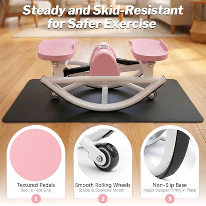 Gadeway U-Shaped Rock Stepper, 2026[New Vision] Rocking Stepper for Exercise at Home, 3D Motion Stair Stepper with Resistance Bands & Balance Board,330 LBS Loading Capacity Exercise Equipment - color: Pink