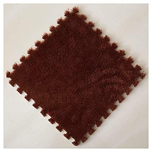 12 Pieces Thickened Plush Foam Interlocking Floor Mat,Fluffy Square Foam Tiles with 12 Edgings,Soft Anti-Slip Puzzle Area Rug Playmat for Bedroom,12X12inch,12 Tiles/11.6 Sq.Ft,Coffee - color: Coffee
